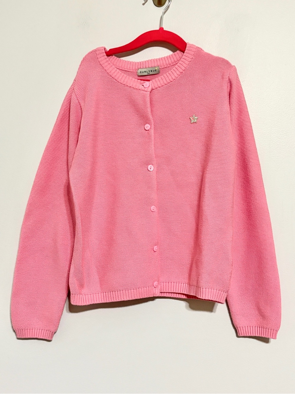 Pink Knit Button-Front Long Sleeve Sweater Cardigan Star Appliqué Size 12 150cm - Picture 1 of 5
